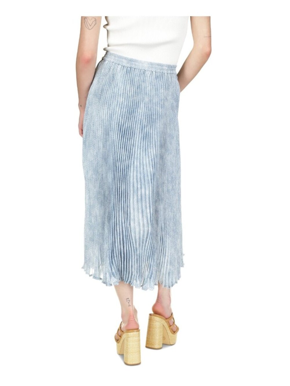 Michael Kors Women elegant Tonal-Print Pleated Midi Skirt Blue Size L MSRP $175 - Picture 5 of 5